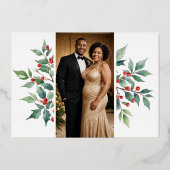 Tijdloze Waterverf Christmas Holly Branches Folie Uitnodiging (Achterkant)