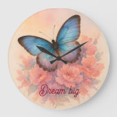 Tijdloze Waterverf Floral Butterfly Wall Art Grote Klok (Voorkant)