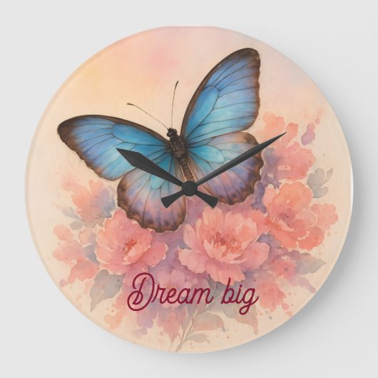 Tijdloze Waterverf Floral Butterfly Wall Art Grote Klok (Voorkant)