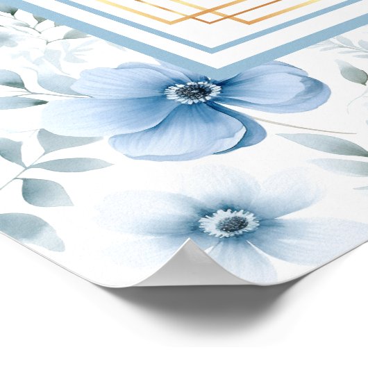 Tijdloze Waterverf Lichtblauw Goud Zitplaatskaart Poster (Hoek)