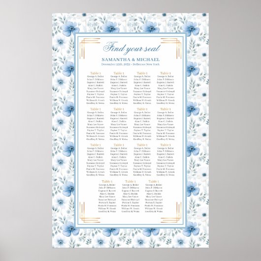 Tijdloze Waterverf Lichtblauw Goud Zitplaatskaart Poster (Voorkant)