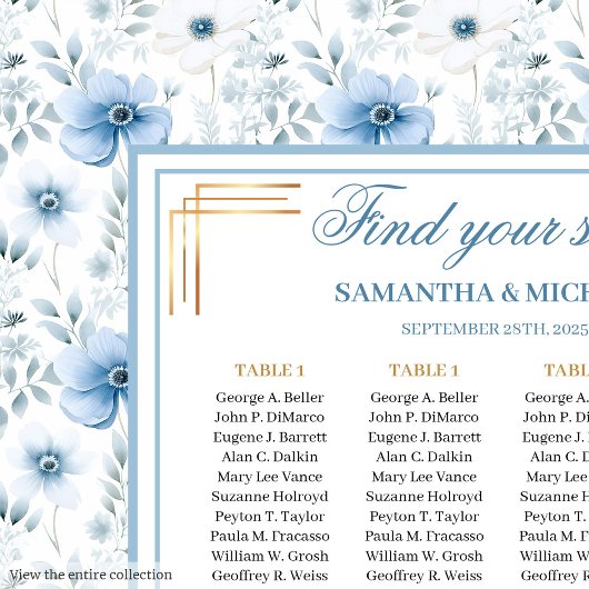 Tijdloze Waterverf Lichtblauw Goud Zitplaatskaart Poster