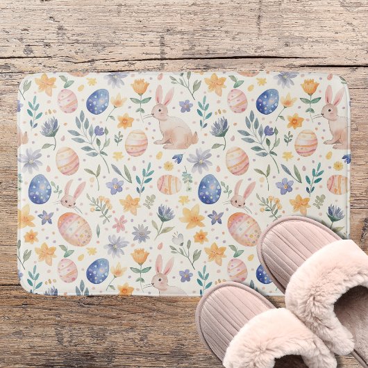 Tijdloze Waterverf Pastel Konijn Bloemen Eieren Badmat