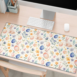 Tijdloze Waterverf Pastel Konijn Bloemen Eieren Bureaumat