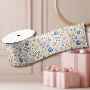 Tijdloze Waterverf Pastel Konijn Bloemen Eieren Satijnen Lint