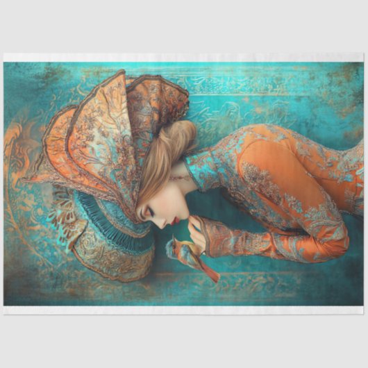 Tijdloze Whispers vogeldame in een Pet Portret Kun Tissuepapier (Voorkant)