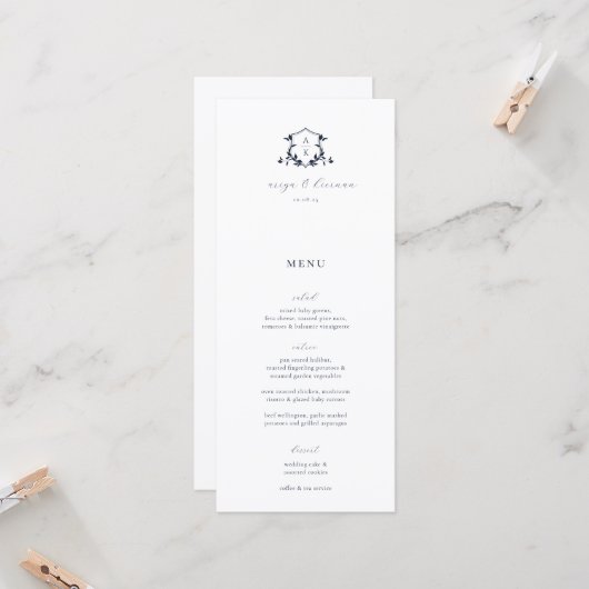 Tijdloze Wijnstok Bruiloft Crest Menu Kaart (Voorkant / Achterkant in situ)
