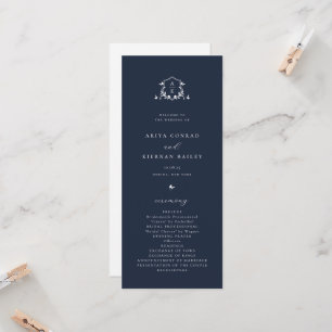 Tijdloze Wijnstok Monogram Wapen Navyblauw Program Kaart