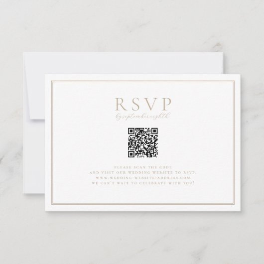 Tijdloze wijnstokken Beige Crest QR-code RSVP Kaartje (Voorkant)