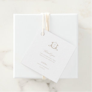 Tijdloze wijnstokken beige kuif bruiloft monogram bedankjes labels