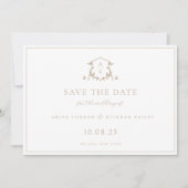 Tijdloze wijnstokken beige kuif monogram bruiloft save the date (Voorkant)
