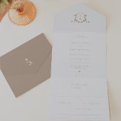Tijdloze wijnstokken Beige Monogram Bruiloft Crest All In One Uitnodiging