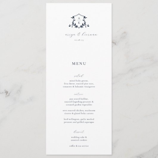 Tijdloze wijnstokken bruiloft Crest Menu en dank u (Voorkant)