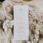 Tijdloze wijnstokken bruiloft Crest Menu en dank u<br><div class="desc">Elegante botanische versierd  monogram bruiloft kuif in beige,  menu en bedankje. Functies,  moderne beige typografie met menu op de voorkant en bedankbericht op de achterkant.</div>