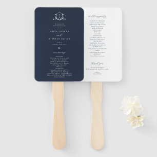 Tijdloze wijnstokken Monogram Crest Navy Blue Prog Handwaaier