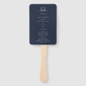 Tijdloze wijnstokken Monogram Crest Navy Blue Prog Handwaaier (Voorkant)