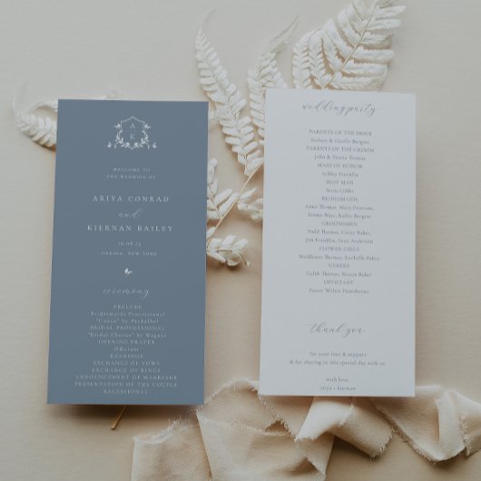 Tijdloze wijnstokken Monogram Kam Dusty Blue Programmakaart