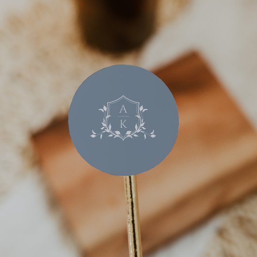 Tijdloze wijnstokken Monogram Kam Dusty Blue Ronde Sticker