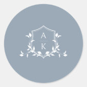 Tijdloze wijnstokken Monogram Kam Dusty Blue Ronde Sticker (Voorkant)