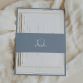 Tijdloze wijnstokken Monogram Kam Dusty Blue Uitnodigingen Wikkel