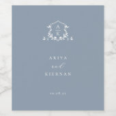 Tijdloze wijnstokken Monogram Kam Dusty Blue Wijn Etiket (Enkel label)