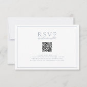 Tijdloze Wijnstokken Stoffig Blauw Crest QR Code RSVP Kaartje (Voorkant)