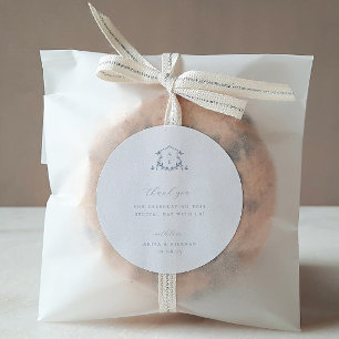 Tijdloze Wijnstokken Stoffig Blauw Kam Bruiloft Mo Ronde Sticker