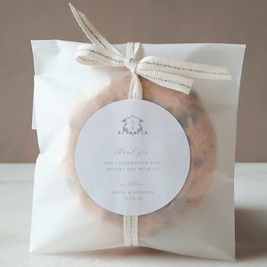 Tijdloze Wijnstokken Stoffig Blauw Kam Bruiloft Mo Ronde Sticker