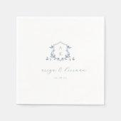 Tijdloze Wijnstokken Stoffig Blauw Kam Bruiloft Mo Servet (Voorkant)