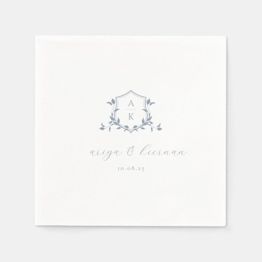 Tijdloze Wijnstokken Stoffig Blauw Kam Bruiloft Mo Servet (Voorkant)