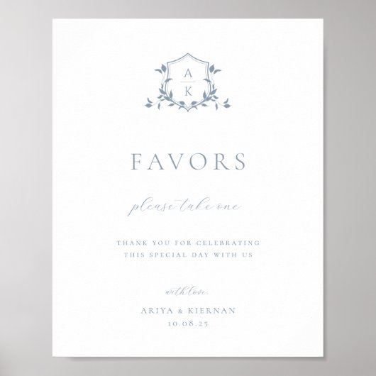 Tijdloze Wijnstokken Stoffig Blauw Kam Favor Sign Poster (Voorkant)