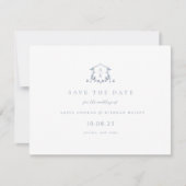 Tijdloze wijnstokken stoffige blauwe kuif monogram save the date (Voorkant)