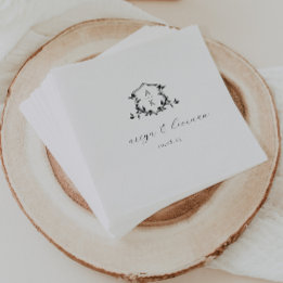 Tijdloze wijnstokken zwart crest bruiloft monogram servet