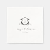 Tijdloze wijnstokken zwart crest bruiloft monogram servet (Voorkant)