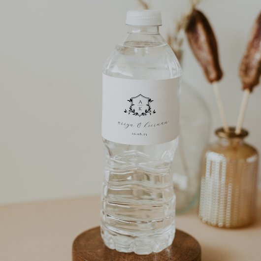 Tijdloze wijnstokken zwart Monogram Crest Waterfles Etiket