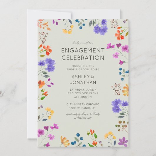 Tijdloze Wildflower Sage Green Engagement Party Kaart (Voorkant)