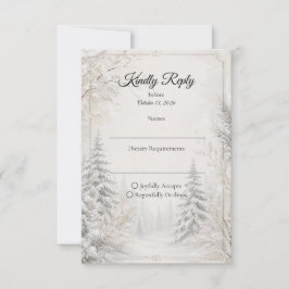 Tijdloze Winterwoud Elegantie Bruiloft RSVP Kaartje