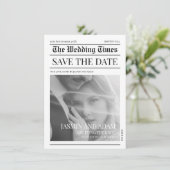 Tijdloze Witte Zwarte Krant Huwelijk Save The Date (Staand voorkant)