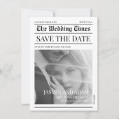 Tijdloze Witte Zwarte Krant Huwelijk Save The Date (Voorkant)