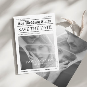 Tijdloze Witte Zwarte Krant Huwelijk Save The Date