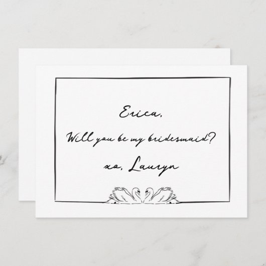 Tijdloze Zwaan Zwart & Wit Bruidsmeisje Voorstel Bedankkaart (Voorkant / Achterkant)