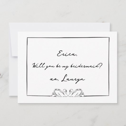 Tijdloze Zwaan Zwart & Wit Bruidsmeisje Voorstel Bedankkaart (Voorkant)