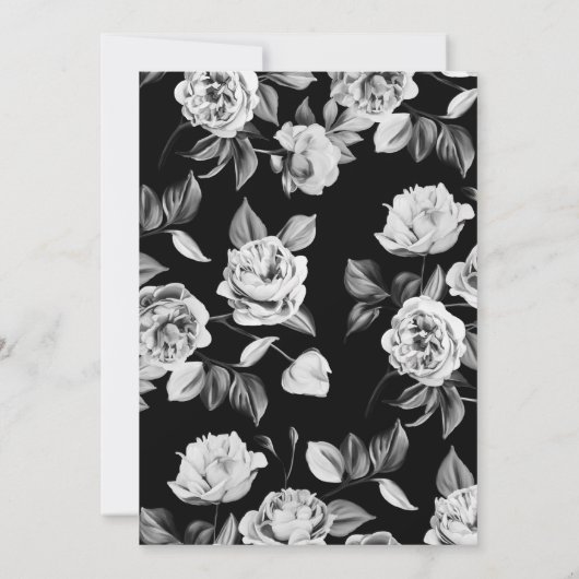 Tijdloze zwart-wit bloemen bruiloft uitnodiging (Achterkant)