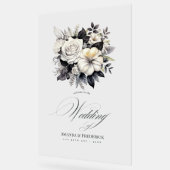 Tijdloze zwart-wit bloemenbruiloft welkom acryl bord (Hoek)