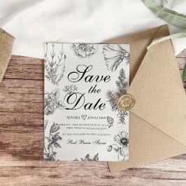 Tijdloze zwart-wit botanische trouwdag save the date