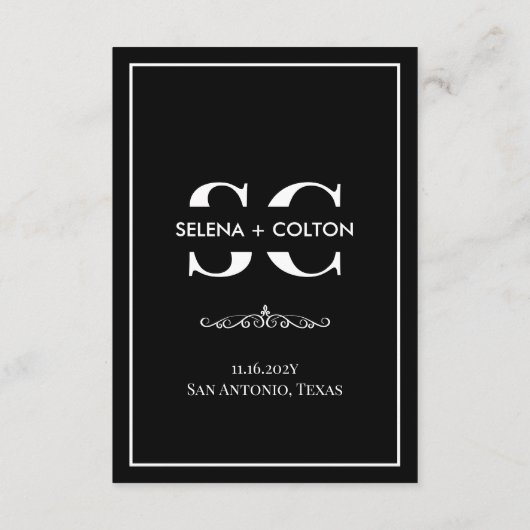 Tijdloze zwart-wit bruiloft details / RSVP-kaart Informatiekaartje (Achterkant)