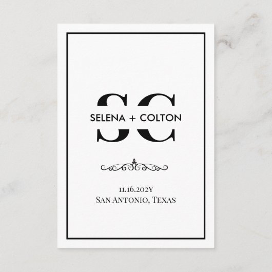 Tijdloze zwart-wit bruiloft details / RSVP-kaart Informatiekaartje (Achterkant)