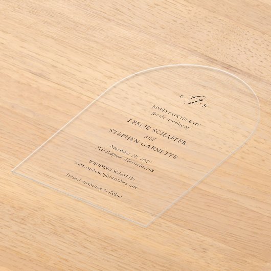 Tijdloze zwart-wit bruiloft Save the Date Acryl Uitnodigingen (Laagn)