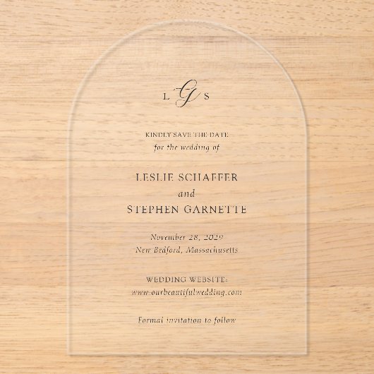 Tijdloze zwart-wit bruiloft Save the Date Acryl Uitnodigingen (Voorkant)