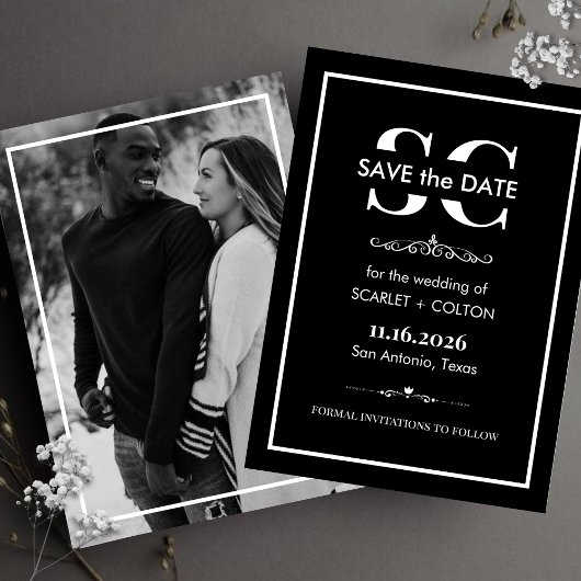 Tijdloze zwart-wit bruiloft Save the Date Kaart